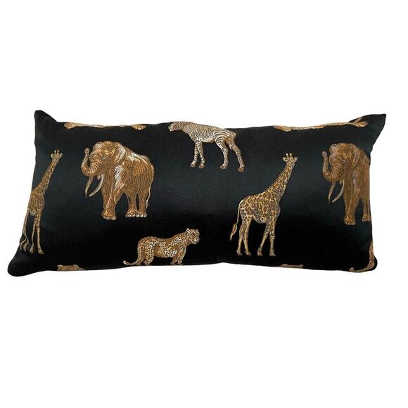 Newport Safari Animal Print Down Feather Rectangle Throw Pillow Black / Gold - Picture 6 of 9